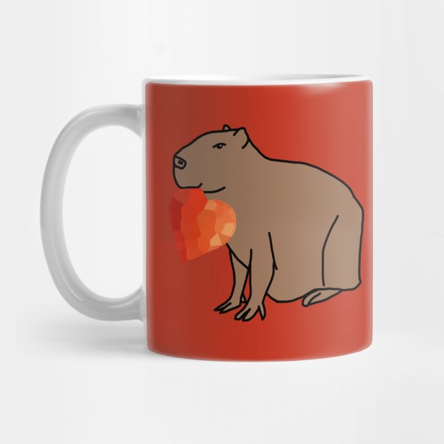 Cute Valentines Day Capybara with Red Heart by ellenhenryart